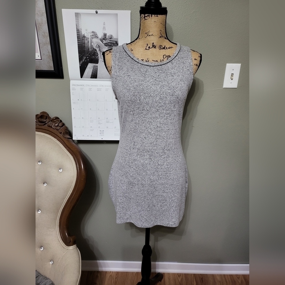 White House Black Market Sleeveless Sweater Dress with beaded neckline Gray